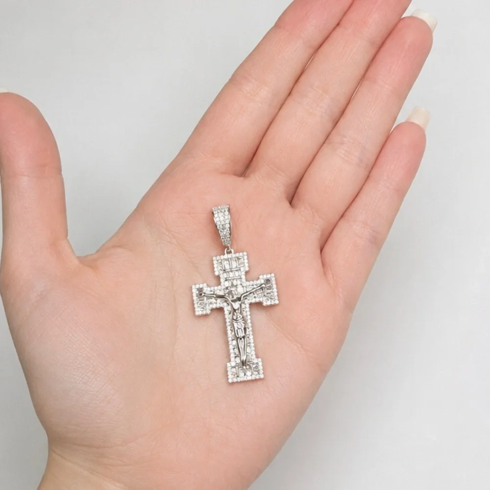 925 Sterling Silver 4.20CT MOISSANITE Crucifix Cross Men’s Pendant